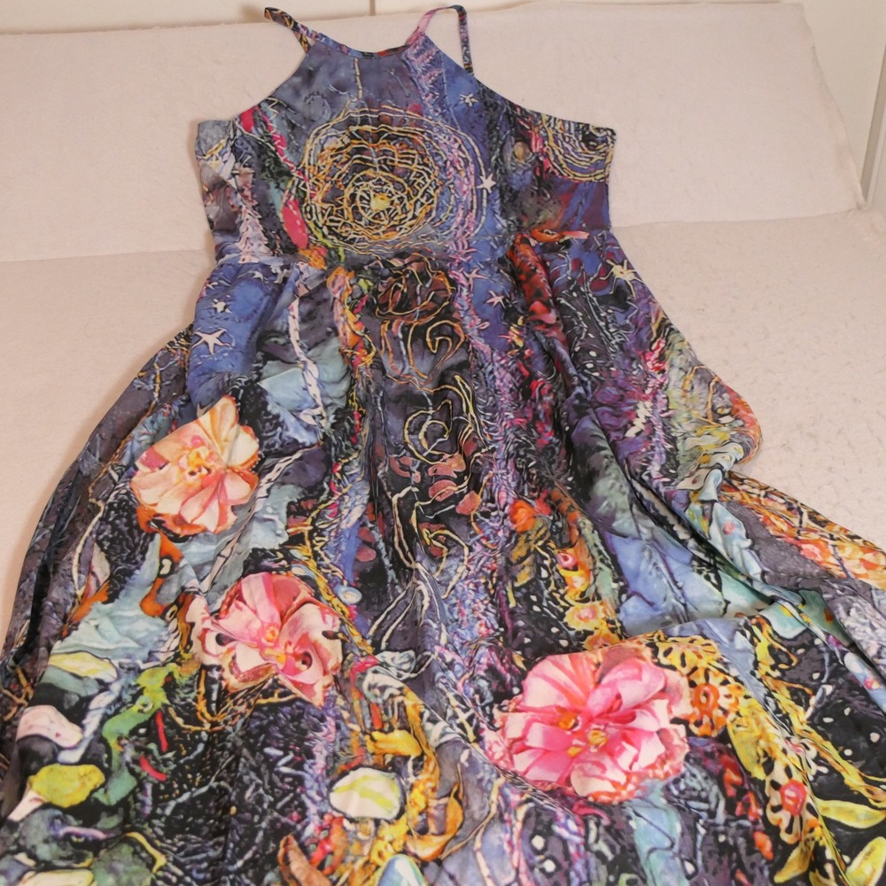 Womens Maxi Dress M Multicolor Celestial Floral Bohemian Whimsigoth Ethereal